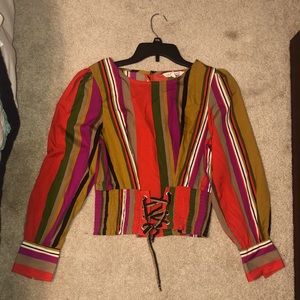 Brown red and green laced draw string fall shirt